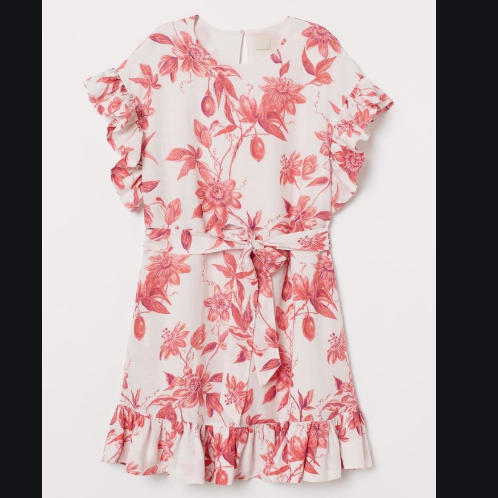 Linen-blend flounced dress
